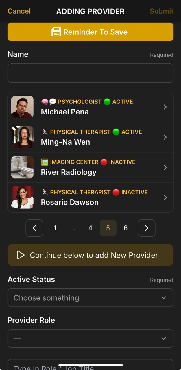 Providers Page (Add Provider Form)